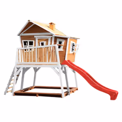 AXI Crooked Max Maisonnette, marron/blanc - Toboggan Rouge, Salle de jeux sur pilotis, 3 an(s), 1 portes(s), Toboggan, Marron ...