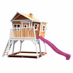 AXI Crooked Max Maisonnette, marron/blanc - avec toboggan violet, Salle de jeux sur pilotis, 3 an(s), 1 portes(s), Toboggan, ...
