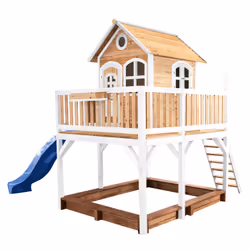 AXI Classic Liam Maisonnette, marron/blanc - Toboggan Bleu, Salle de jeux sur pilotis, 3 an(s), 1 portes(s), Toboggan, Bleu,  ...