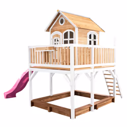 AXI Classic Liam Maisonnette, marron/blanc - avec toboggan violet, Salle de jeux sur pilotis, 3 an(s), 1 portes(s), Toboggan, ...