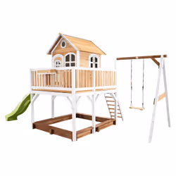 AXI Classic Liam Maisonnette, avec 1 balançoire marron/blanc - Toboggan Vert citron, Salle de jeux sur pilotis, 3 an(s), 1 po ...