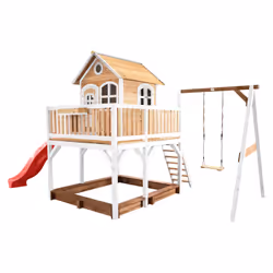 AXI Classic Liam Maisonnette, avec 1 balançoire marron/blanc - Toboggan Rouge, Salle de jeux sur pilotis, 3 an(s), 1 portes(s ...
