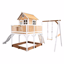 AXI Classic Liam Maisonnette, avec 1 balançoire marron/blanc - Toboggan Blanc, Salle de jeux sur pilotis, 3 an(s), 1 portes(s ...