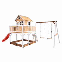 AXI Classic Liam Maisonnette, avec 2 balançoires marron/blanc - Toboggan Rouge, Salle de jeux sur pilotis, 3 an(s), 1 portes( ...