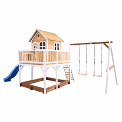 AXI Classic Liam Maisonnette, avec 2 balançoires marron/blanc - Toboggan Bleu, Salle de jeux sur pilotis, 3 an(s), 1 portes(s ...