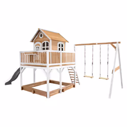 AXI Classic Liam Maisonnette, avec 2 balançoires marron/blanc - Toboggan Blanc, Salle de jeux sur pilotis, 3 an(s), 1 portes( ...