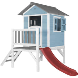 Maison Enfant Beach Lodge xl en Bleu avec Toboggan en Rouge Maison de Jeux en Bois ffc pour Les Enfants Maisonnette / Cabane de Jeu pour Le Jardin - AXI