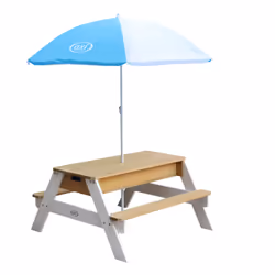 AXI Nick Table Picnic Sable et Eau marron/blanc - avec Parasol bleu/ blanc
