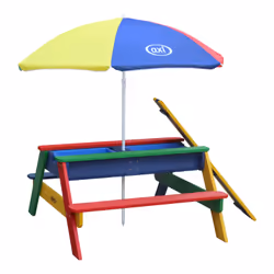 AXI Nick Table Picnic Sable et Eau arc-en-ciel - avec Parasol arc-en-ciel, Bac à sable et bac d'eau, Extérieure, 3 an(s), Pla ...