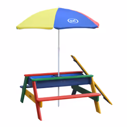 AXI Nick Table Picnic Sable et Eau arc-en-ciel - avec Parasol arc-en-ciel