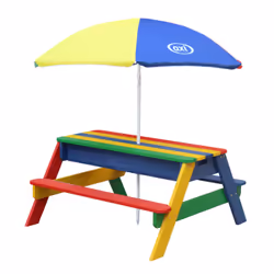 AXI Nick Table Picnic Sable et Eau arc-en-ciel - avec Parasol arc-en-ciel