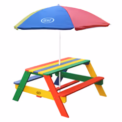 AXI Nick Table Picnic arc-en-ciel - avec Parasol arc-en-ciel, Extérieure, Multicolore, Bois, Chine, CE, FSC 100%, unisexe