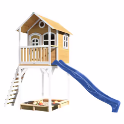 AXI Classic Romy Maisonnette, marron/blanc - Toboggan Bleu, Salle de jeux sur pilotis, 3 an(s), 1 portes(s), Toboggan, Bleu,  ...