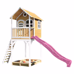 AXI Classic Romy Maisonnette, marron/blanc - avec toboggan violet, Salle de jeux sur pilotis, 3 an(s), 1 portes(s), Toboggan, ...