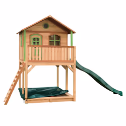 AXI Classic Andy Maisonnette, marron/vert - Toboggan Vert, Salle de jeux sur pilotis, 3 an(s), 1 portes(s), Toboggan, Marron, ...