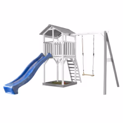 AXI Beach Tower avec 1 balançoire gris/blanc - Toboggan Bleu, Salle de jeux sur pilotis, 3 an(s), Toboggan, Bleu, Gris, Blanc