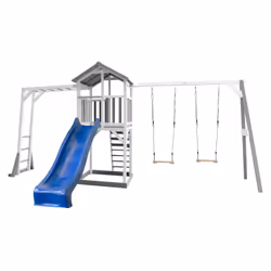 AXI Beach Tower et structure de jeu, avec 2 balançoires gris/blanc - Toboggan Bleu, Salle de jeux sur pilotis, 3 an(s), Tobog ...