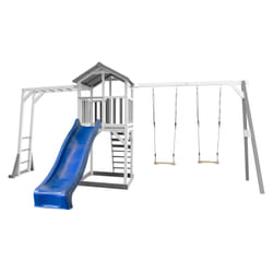 AXI Beach Tower et structure de jeu, avec 2 balançoires gris/blanc - Toboggan Bleu