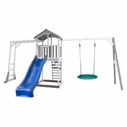 AXI Beach Tower et structure de jeu, balançoire Nid "Summer " , gris/blanc - Toboggan Bleu, Salle de jeux sur pilotis, 3 an(s ...