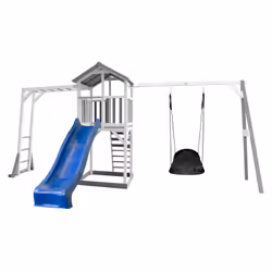 AXI Beach Tower et structure de jeu, balançoire Nid "Roxy" , gris/blanc - Toboggan Bleu, Salle de jeux sur pilotis, 3 an(s),  ...
