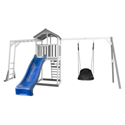AXI Beach Tower et structure de jeu, balançoire Nid "Roxy" , gris/blanc - Toboggan Bleu
