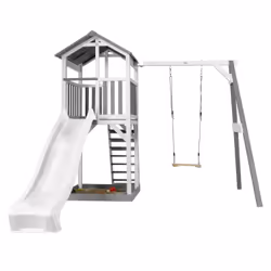 AXI Beach Tower with Single Swing Grey/white - Toboggan Blanc, Salle de jeux sur pilotis, 3 an(s), Toboggan, Gris, Blanc