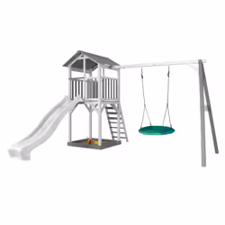 AXI Beach Tower with Summer Nest Swing Grey/white - Toboggan Blanc, Salle de jeux sur pilotis, 3 an(s), Toboggan, Gris, Blanc