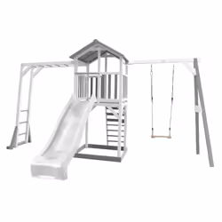 AXI Beach Tower with Climbing Frame and Single Swing Grey/white - Toboggan Blanc, Salle de jeux sur pilotis, 3 an(s), Tobogga ...