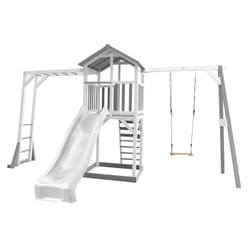 AXI Beach Tower with Climbing Frame and Single Swing Grey/white - Toboggan Blanc