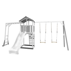 AXI Beach Tower with Climbing Frame and Double Swing Grey/white - Toboggan Blanc