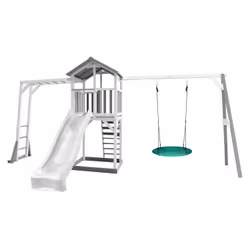 AXI Beach Tower with Climbing Frame and Summer Nest Swing Grey/white - Toboggan Blanc, Salle de jeux sur pilotis, 3 an(s), To ...