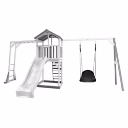 AXI Beach Tower with Climbing Frame and Roxy Nest Swing Grey/white - Toboggan Blanc, Salle de jeux sur pilotis, 3 an(s), Tobo ...