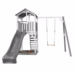 AXI Beach Tower with Single Swing Grey/white - Toboggan Gris, Salle de jeux sur pilotis, 3 an(s), Toboggan, Gris, Blanc