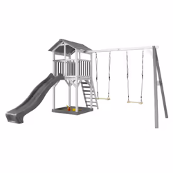 AXI Beach Tower with Single Swing Grey/white - Toboggan Gris, Salle de jeux sur pilotis, 3 an(s), Toboggan, Gris, Blanc