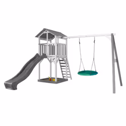 AXI Beach Tower with Summer Nest Swing Grey/white - Toboggan Gris, Salle de jeux sur pilotis, 3 an(s), Toboggan, Marron, Blan ...