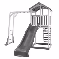 AXI Beach Tower with Climbing Frame Grey/white - Toboggan Gris, Salle de jeux sur pilotis, 3 an(s), Toboggan, Gris, Blanc