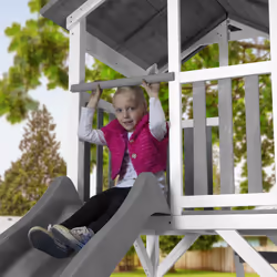 AXI Beach Tower with Climbing Frame and Single Swing Grey/white - Toboggan Gris - Vue supplémentaire 7