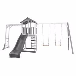 AXI Beach Tower with Climbing Frame and Double Swing Grey/white - Toboggan Gris, Salle de jeux sur pilotis, 3 an(s), Toboggan ...
