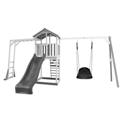 AXI Beach Tower with Climbing Frame and Roxy Nest Swing Grey/white - Toboggan Gris