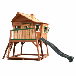 AXI Crooked Maison Max Marron/vert - Toboggan Vert, Salle de jeux sur pilotis, 3 an(s), 1 portes(s), Toboggan, Multicolore