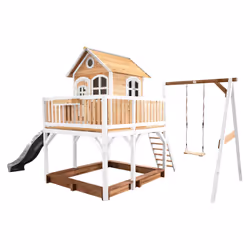 AXI Classic Liam Playhouse with Single Swing Brown/white - Toboggan Gris, Salle de jeux sur pilotis, 3 an(s), 1 portes(s), To ...
