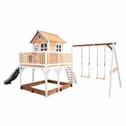 AXI Classic Liam Playhouse with Double Swing Brown/white - Toboggan Gris, Salle de jeux sur pilotis, 3 an(s), 1 portes(s), To ...