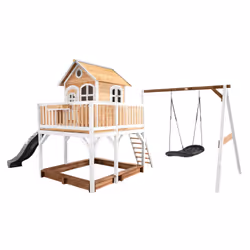 AXI Classic Liam Playhouse with Roxy Nest Swing Brown/white - Toboggan Gris, Salle de jeux sur pilotis, 3 an(s), 1 portes(s), ...