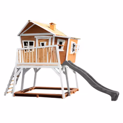 AXI Crooked Max Maisonnette marron/blanc - Toboggan Gris, Salle de jeux sur pilotis, 3 an(s), 1 portes(s), Toboggan, Marron,  ...