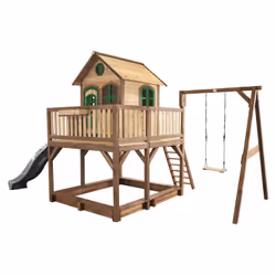 AXI Classic Liam Playhouse with Single Swing Brown/green - Toboggan Gris, Salle de jeux sur pilotis, 3 an(s), 1 portes(s), To ...