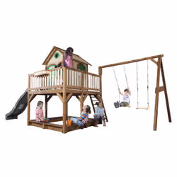 AXI Classic Liam Playhouse with Double Swing Brown/green - Toboggan Gris - Vue supplémentaire 4