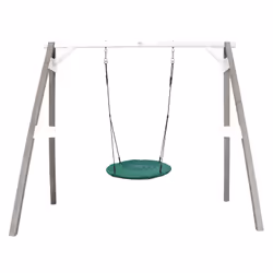 AXI Portique en Bois Gris/blanc avec Balançoire - siège Nid Rond, 3 an(s), Bois, Gris, Blanc