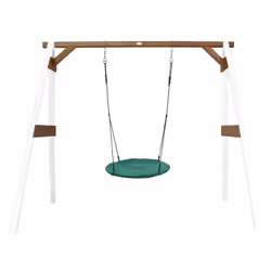 AXI Portique en Bois Blanc/marron avec Balançoire - siège Nid Rond
