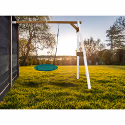 AXI Portique en Bois Mural Wall Mount Blanc/marron avec Balançoire - siège Nid Rond