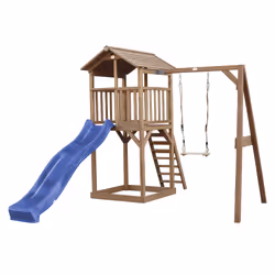 AXI Beach Tower with Single Swing Brown - Blue Slide, Salle de jeux sur pilotis, 3 an(s), Toboggan, Bleu, Marron